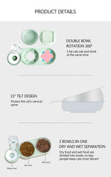 Pet Bowl Cat Double Bowls Food Water Feeder With Auto Water Dispenser Dog Cat Food Bowl Drinking Raised Stand Dish Three Bowls