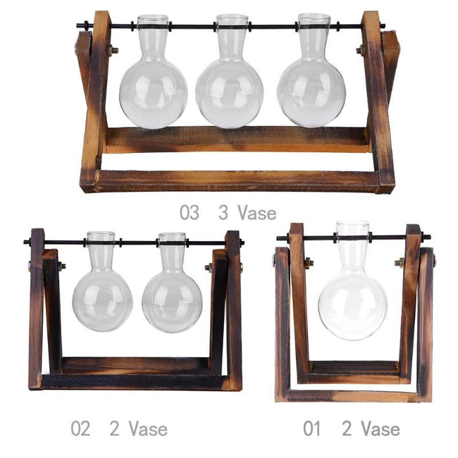 Bonsai Decor flower vase Plant Transparent Vase Wooden Frame vase decoratio Glass Tabletop Plant flower shaped bowl BATACHARLY