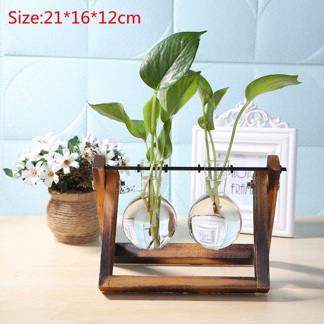 Bonsai Decor flower vase Plant Transparent Vase Wooden Frame vase decoratio Glass Tabletop Plant flower shaped bowl BATACHARLY