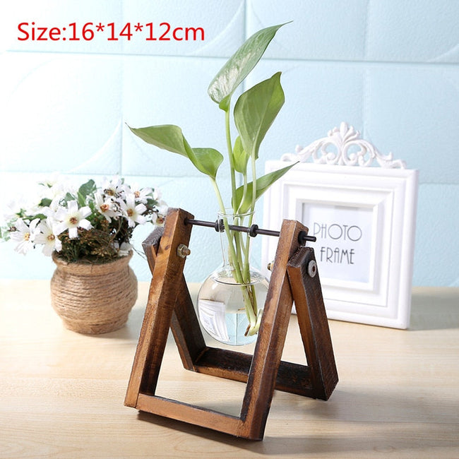 Bonsai Decor flower vase Plant Transparent Vase Wooden Frame vase decoratio Glass Tabletop Plant flower shaped bowl BATACHARLY