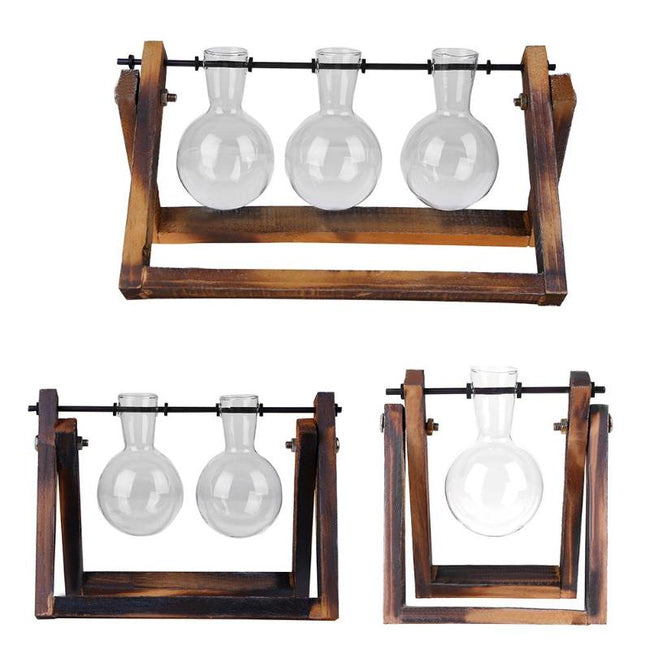 Bonsai Decor flower vase Plant Transparent Vase Wooden Frame vase decoratio Glass Tabletop Plant flower shaped bowl BATACHARLY