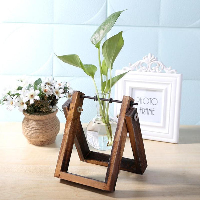 Bonsai Decor flower vase Plant Transparent Vase Wooden Frame vase decoratio Glass Tabletop Plant flower shaped bowl BATACHARLY