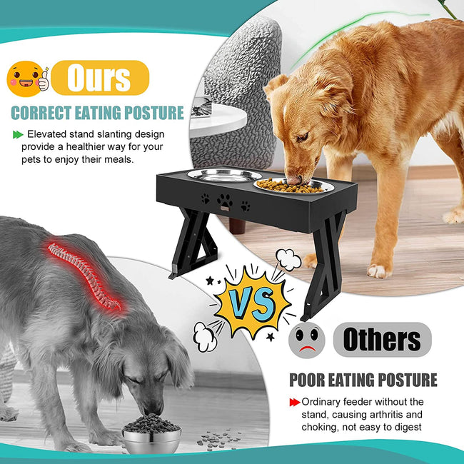 HOOPET Dog Double Bowls with Stand Adjustable Height Pet Feeding Dish Bowl Medium Big Dog Elevated Food Water Feeder Lift Table