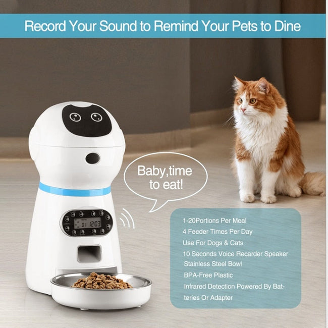 Smart Automatic Pet Feeder With Voice Record Stainless Steel LCD Screen Timer For Dog Food Bowl Cat Food Dispenser Pet Supplies BATACHARLY