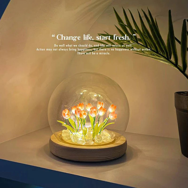 Illuminate Her World with Handcrafted LED Tulip Luminous Lamp - A Heartwarming Gift of Light and Love!