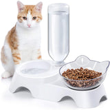 Pet Bowl Cat Double Bowls Food Water Feeder With Auto Water Dispenser Dog Cat Food Bowl Drinking Raised Stand Dish Three Bowls