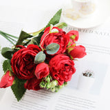 1 Bundle Silk Peony Bouquet Home Decoration Accessories Wedding Party Scrapbook Fake Plants Diy Pompons Artificial Roses Flowers BATACHARLY