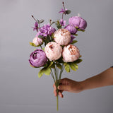 13 Heads Peony Silk Artificial Flowers Vintage Bouquet Fake Peonies Cheap Flowers for Home Table Centerpieces Wedding Decoration BATACHARLY