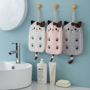 1Pcs Super Absorbent Hanging Type Cat Embroidered Towelette Home Decora Dual Purpose Coral Velvet Hand Towel Bathroom Supplies BATACHARLY
