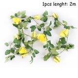 2m Artificial Flowers Rose Ivy Vine Wedding Decoration Real Touch Silk Flower String Home Hanging Garland Party Wedding Decor BATACHARLY