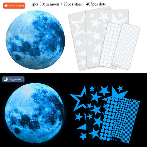 435 Pcs/Set Luminous Moon Stars Dots Wall Stickers Kids Room Bedroom Living Room Home Decoration Decals Glow In The Dark Mural BATACHARLY