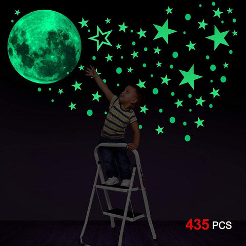 435 Pcs/Set Luminous Moon Stars Dots Wall Stickers Kids Room Bedroom Living Room Home Decoration Decals Glow In The Dark Mural BATACHARLY