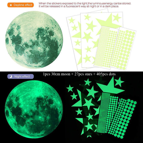 435 Pcs/Set Luminous Moon Stars Dots Wall Stickers Kids Room Bedroom Living Room Home Decoration Decals Glow In The Dark Mural BATACHARLY