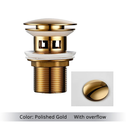 Bagnolux Polished Gold Basin Sink Drainer Corrosion Resistant Easy To Clean Pop Up Button Round Hole Bathroom Hotel Drainer BATACHARLY