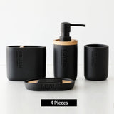 Bathroom Accessories Set Or Single Soap Lotion Dispenser Toothbrush Holder Soap Dish Tumbler Pump Bottle Cup Wood Black or White BATACHARLY
