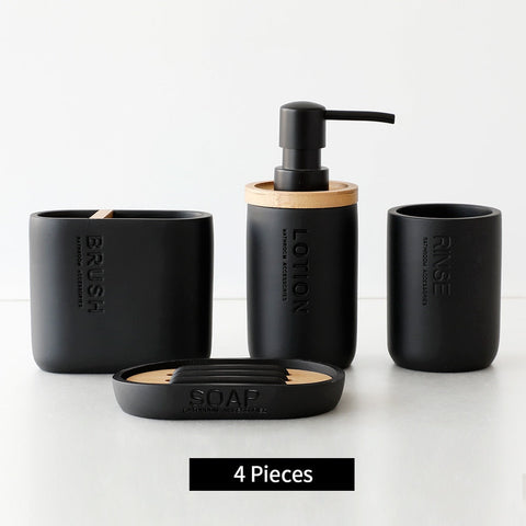 Bathroom Accessories Set Or Single Soap Lotion Dispenser Toothbrush Holder Soap Dish Tumbler Pump Bottle Cup Wood Black or White BATACHARLY