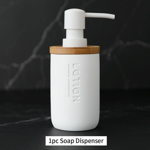 Bathroom Accessories Set Or Single Soap Lotion Dispenser Toothbrush Holder Soap Dish Tumbler Pump Bottle Cup Wood Black or White BATACHARLY
