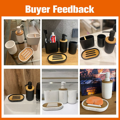 Bathroom Accessories Set Or Single Soap Lotion Dispenser Toothbrush Holder Soap Dish Tumbler Pump Bottle Cup Wood Black or White BATACHARLY