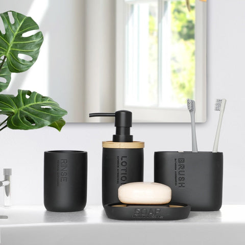 Bathroom Accessories Set Or Single Soap Lotion Dispenser Toothbrush Holder Soap Dish Tumbler Pump Bottle Cup Wood Black or White BATACHARLY