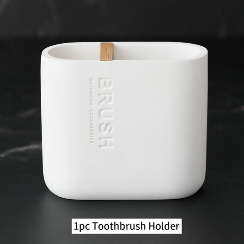 Bathroom Accessories Set Or Single Soap Lotion Dispenser Toothbrush Holder Soap Dish Tumbler Pump Bottle Cup Wood Black or White BATACHARLY