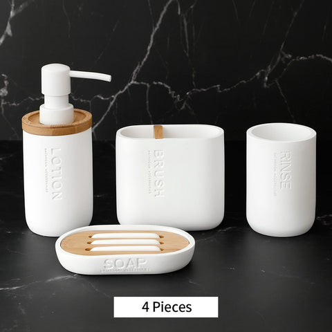 Bathroom Accessories Set Or Single Soap Lotion Dispenser Toothbrush Holder Soap Dish Tumbler Pump Bottle Cup Wood Black or White BATACHARLY