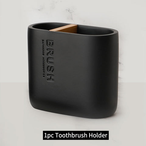 Bathroom Accessories Set Or Single Soap Lotion Dispenser Toothbrush Holder Soap Dish Tumbler Pump Bottle Cup Wood Black or White BATACHARLY