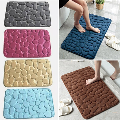 Bathroom Bath Mat Non-slip Carpet In Wash Basin Bathtub Side Floor Rug Shower Room Doormat Cobblestone Embossed Memory Foam Pad BATACHARLY