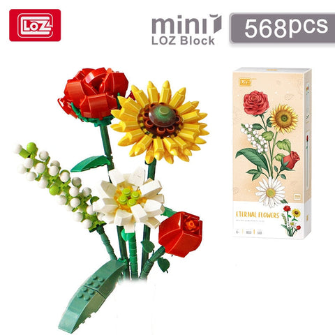 Building Block Bouquet 3D Model Toy Home Decoration Plant Potted Chrysanthemum Rose Flower Assembly Brick Girl Toy Child Gift BATACHARLY