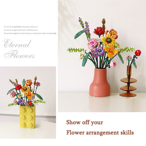 Building Block Bouquet 3D Model Toy Home Decoration Plant Potted Chrysanthemum Rose Flower Assembly Brick Girl Toy Child Gift BATACHARLY