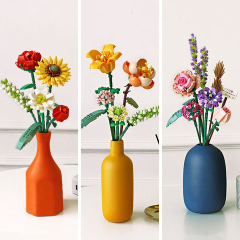 Building Block Bouquet 3D Model Toy Home Decoration Plant Potted Chrysanthemum Rose Flower Assembly Brick Girl Toy Child Gift BATACHARLY
