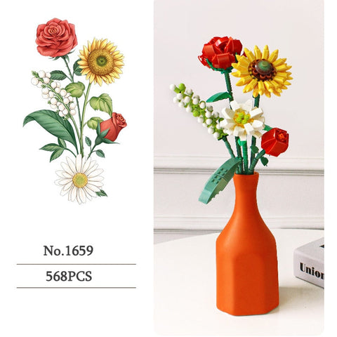 Building Block Bouquet 3D Model Toy Home Decoration Plant Potted Chrysanthemum Rose Flower Assembly Brick Girl Toy Child Gift BATACHARLY