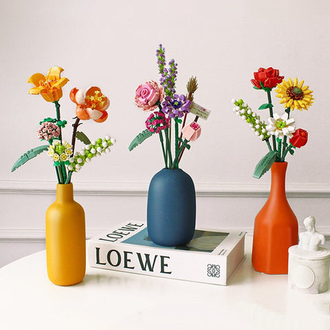 Building Block Bouquet 3D Model Toy Home Decoration Plant Potted Chrysanthemum Rose Flower Assembly Brick Girl Toy Child Gift BATACHARLY