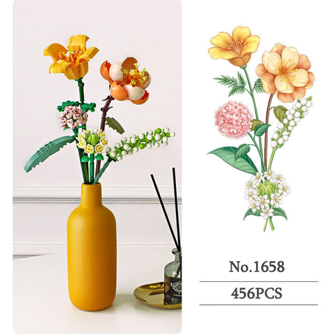 Building Block Bouquet 3D Model Toy Home Decoration Plant Potted Chrysanthemum Rose Flower Assembly Brick Girl Toy Child Gift BATACHARLY