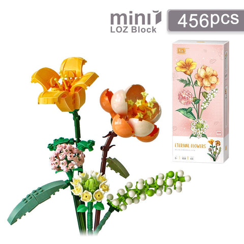 Building Block Bouquet 3D Model Toy Home Decoration Plant Potted Chrysanthemum Rose Flower Assembly Brick Girl Toy Child Gift BATACHARLY