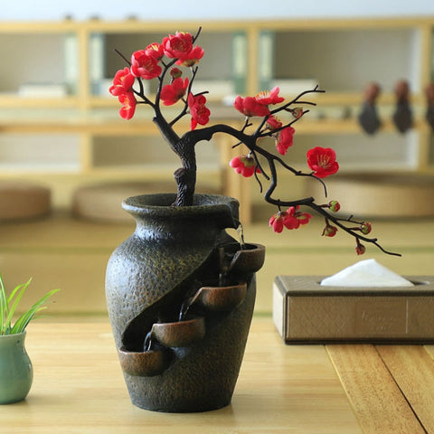 Creative Home Garden Simulation Plant Vase Crafts Resin Waterfall Fountain Indoor Desktop Flowing Water Landscape Ornament BATACHARLY