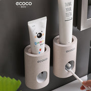 ECOCO Automatic Toothpaste Dispenser Holder Bathroom Accessories Set Toothbrush Holder Toothbrush Wall Mount Rack BATACHARLY