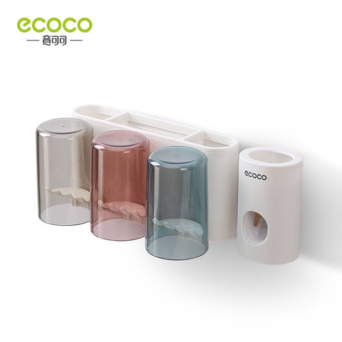 ECOCO Automatic Toothpaste Dispenser Holder Bathroom Accessories Set Toothbrush Holder Toothbrush Wall Mount Rack BATACHARLY