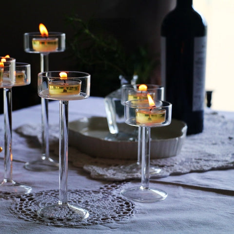 Glass Candle Holders Set Tealight Candle Holder Home Decor Wedding Table Centerpieces Crystal Holder Dinner table setting BATACHARLY
