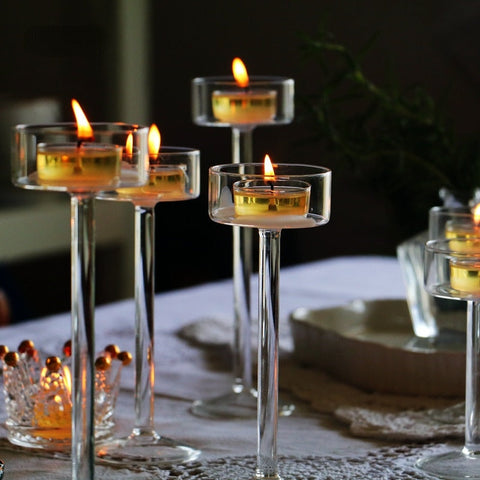 Glass Candle Holders Set Tealight Candle Holder Home Decor Wedding Table Centerpieces Crystal Holder Dinner table setting BATACHARLY