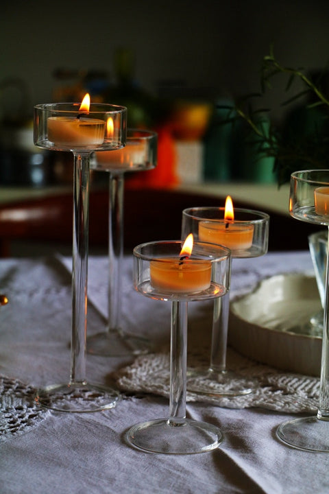 Glass Candle Holders Set Tealight Candle Holder Home Decor Wedding Table Centerpieces Crystal Holder Dinner table setting BATACHARLY