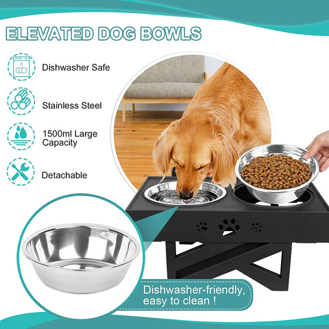 HOOPET Dog Double Bowls with Stand Adjustable Height Pet Feeding Dish Bowl Medium Big Dog Elevated Food Water Feeder Lift Table