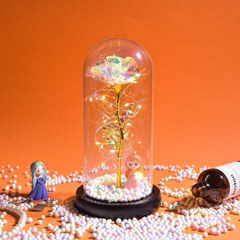 Mothers Day Gifts Beauty and The Beast Preserved Roses In Glass Galaxy Rose LED Light Artificial Flower Gift for Mom Women Girls