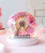 The London Eye Preserved Rose Glass Dome Ferris Wheel Eternal Flower with LED Light Gift Set for Mother's Day Birthday Wedding