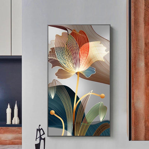 Abstract Flower Pictures Canvas Painting Luxury Golden Lines Modern Posters and Prints Gallery Living Room Home Decor Pictures
