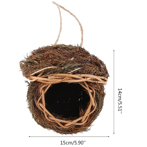 Hand-Woven Bird House Natural Grass Bird Nest Shelter Hut Small Bird Hideaway Outside Sparrows Hanging Parrot Nest Houses Pet B BATACHARLY