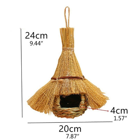 Hand-Woven Bird House Natural Grass Bird Nest Shelter Hut Small Bird Hideaway Outside Sparrows Hanging Parrot Nest Houses Pet B BATACHARLY