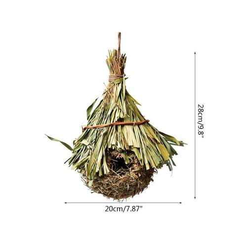 Hand-Woven Bird House Natural Grass Bird Nest Shelter Hut Small Bird Hideaway Outside Sparrows Hanging Parrot Nest Houses Pet B BATACHARLY