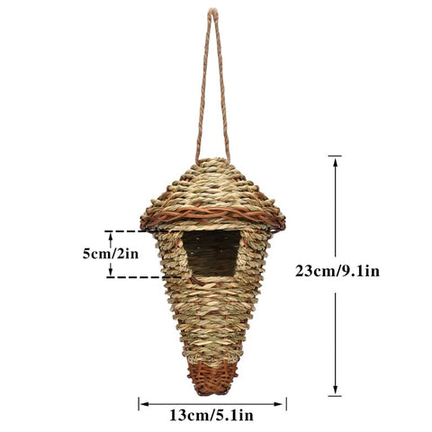 Hand-Woven Bird House Natural Grass Bird Nest Shelter Hut Small Bird Hideaway Outside Sparrows Hanging Parrot Nest Houses Pet B BATACHARLY