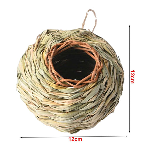 Hand-Woven Bird House Natural Grass Bird Nest Shelter Hut Small Bird Hideaway Outside Sparrows Hanging Parrot Nest Houses Pet B BATACHARLY