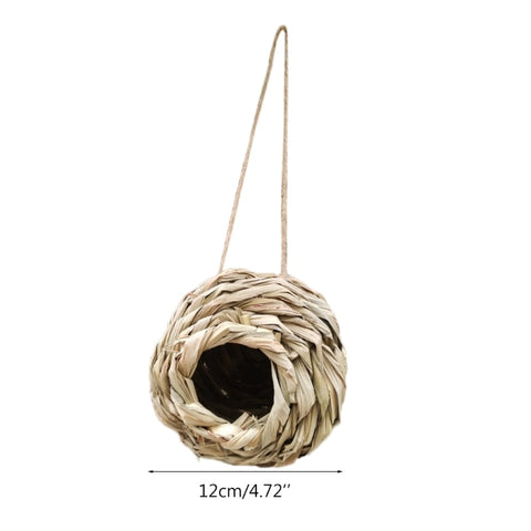 Hand-Woven Bird House Natural Grass Bird Nest Shelter Hut Small Bird Hideaway Outside Sparrows Hanging Parrot Nest Houses Pet B BATACHARLY